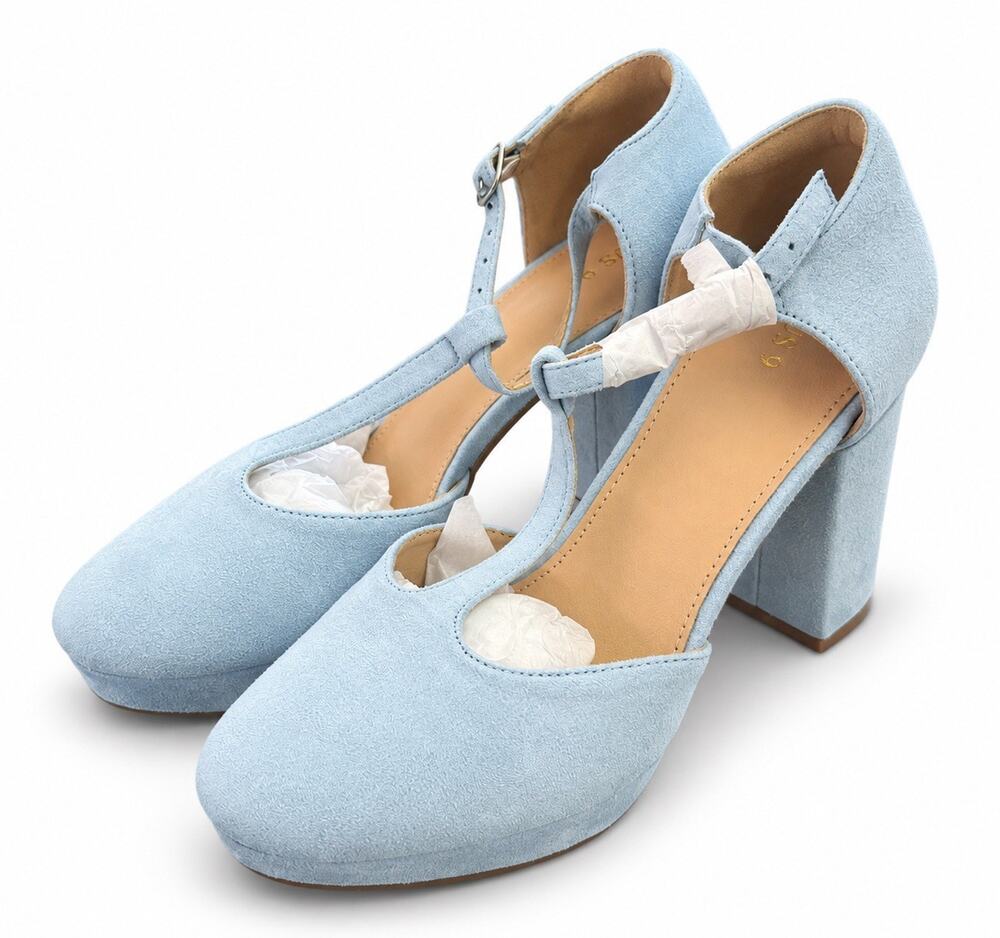 Allegra K Women’s Sky Blue T-Strap Platform Block Heel Pumps Size 9